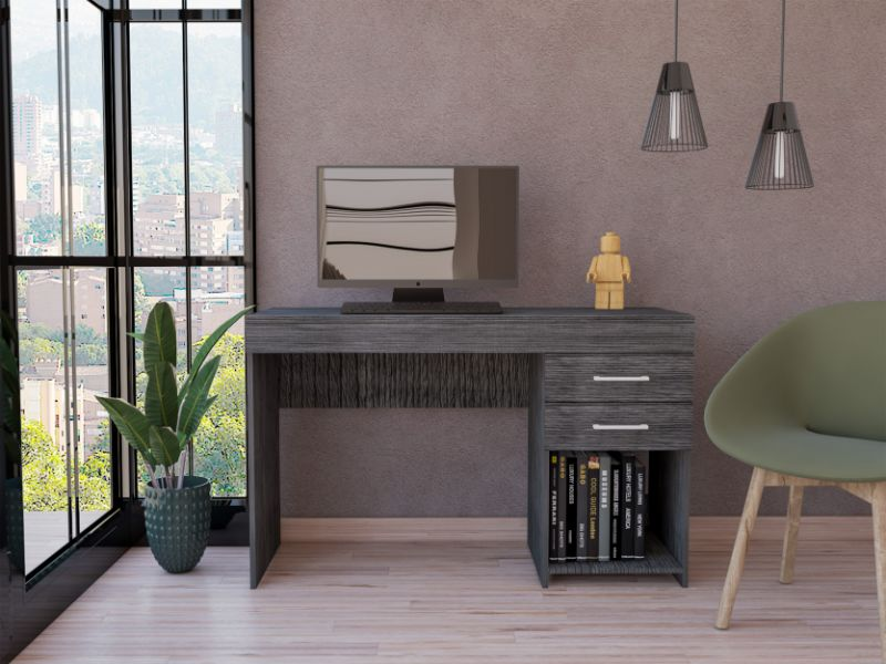 Maui 2 Drawers Computer Desk, One Lower Shelf