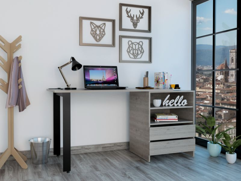 Austral 120 Writing Desk, Two Legs, Two Drawers, Two Shelves