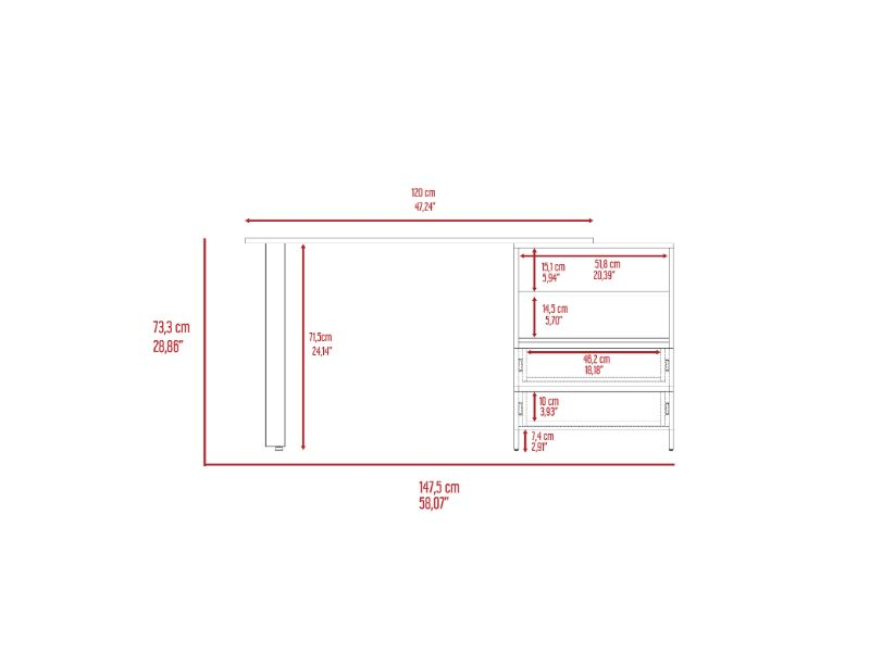 Austral 120 Writing Desk, Two Legs, Two Drawers, Two Shelves