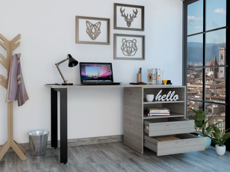 Austral 120 Writing Desk, Two Legs, Two Drawers, Two Shelves