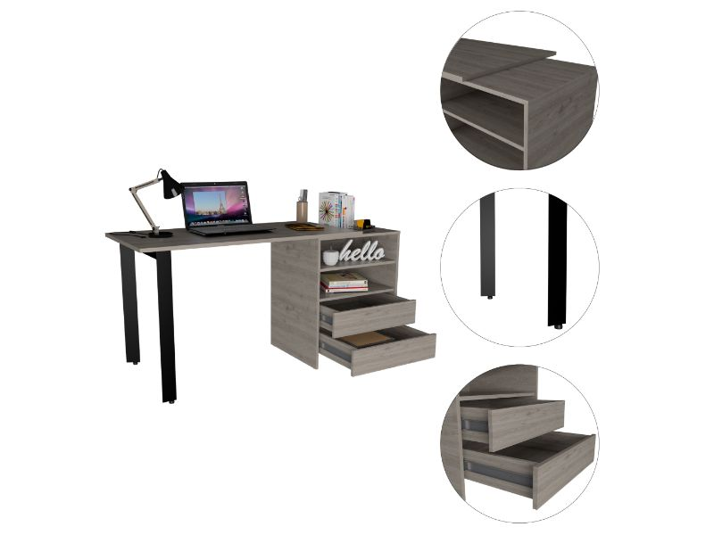 Austral 120 Writing Desk, Two Legs, Two Drawers, Two Shelves