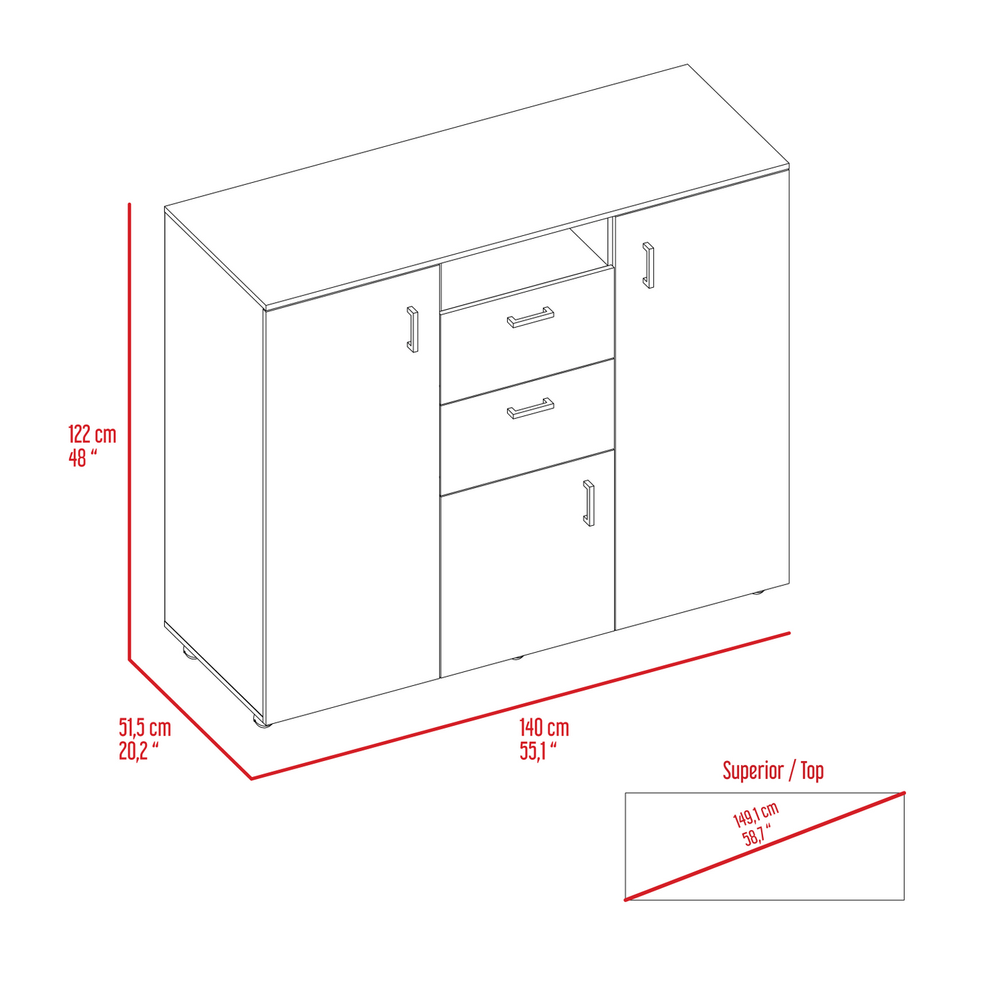 Milano Double Door Cabinet Dresser, Two Drawers