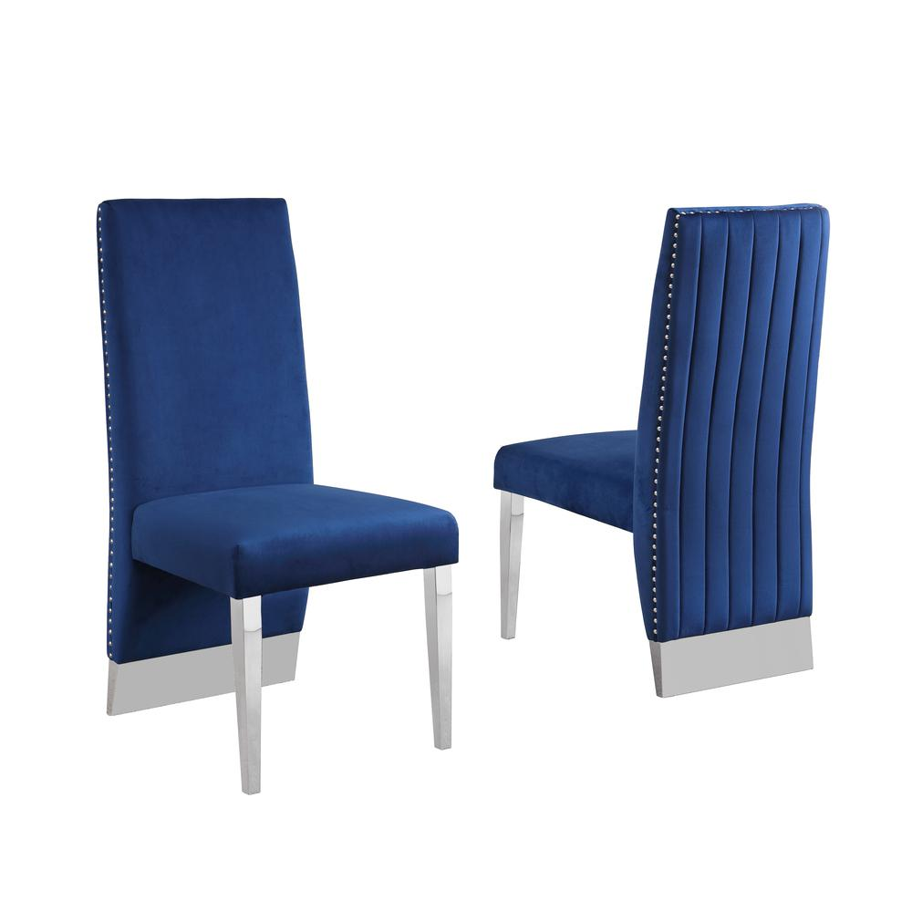 Acrylic Glass 5pc Set Pleated Chairs in Navy Blue Velvet