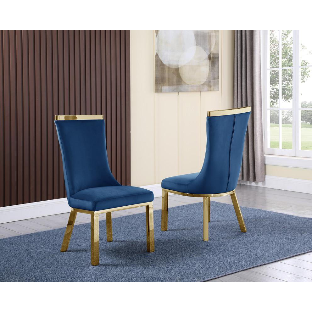 9pc dining set- Recatngle Glass table with gold color base and Navy Blue velvet chairs