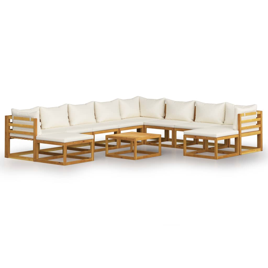 vidaXL 11 Piece Patio Lounge Set with Cushion Cream Solid Acacia Wood