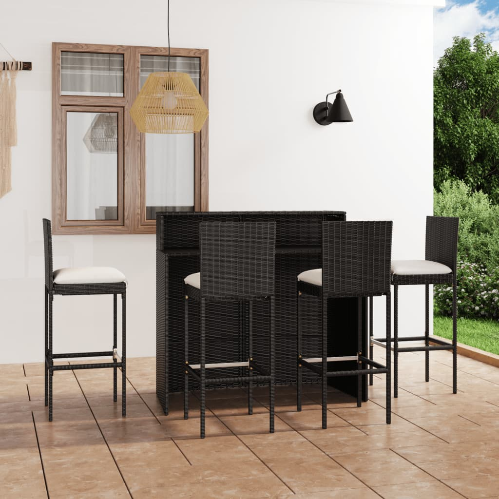 vidaXL 5 Piece Patio Bar Set with Cushions Black