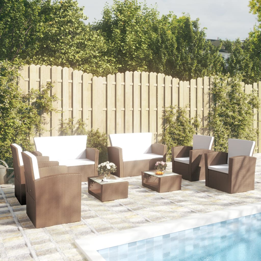 vidaXL 8 Piece Patio Lounge Set with Cushions Poly Rattan Brown