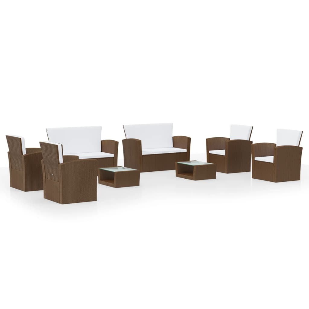 vidaXL 8 Piece Patio Lounge Set with Cushions Poly Rattan Brown