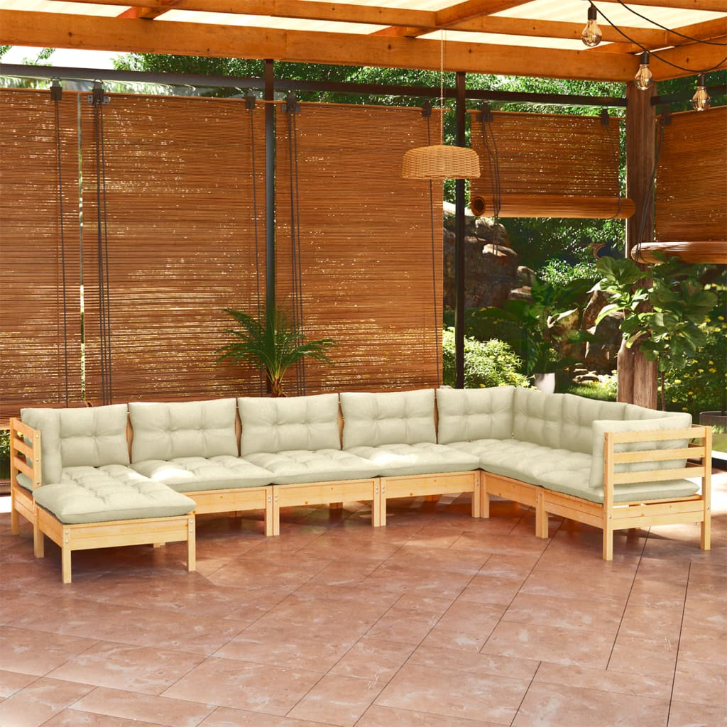 vidaXL 8 Piece Patio Lounge Set with Cream Cushions Solid Pinewood