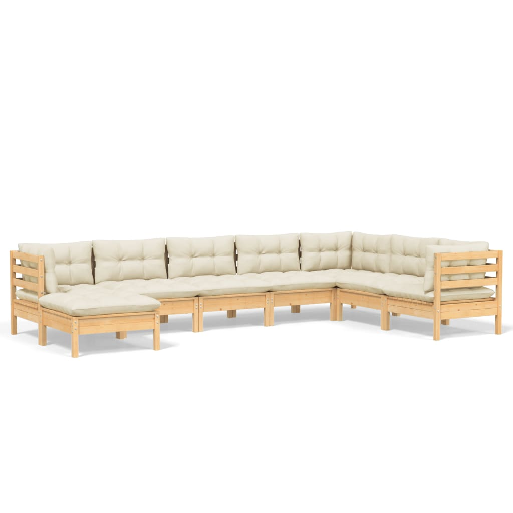 vidaXL 8 Piece Patio Lounge Set with Cream Cushions Solid Pinewood