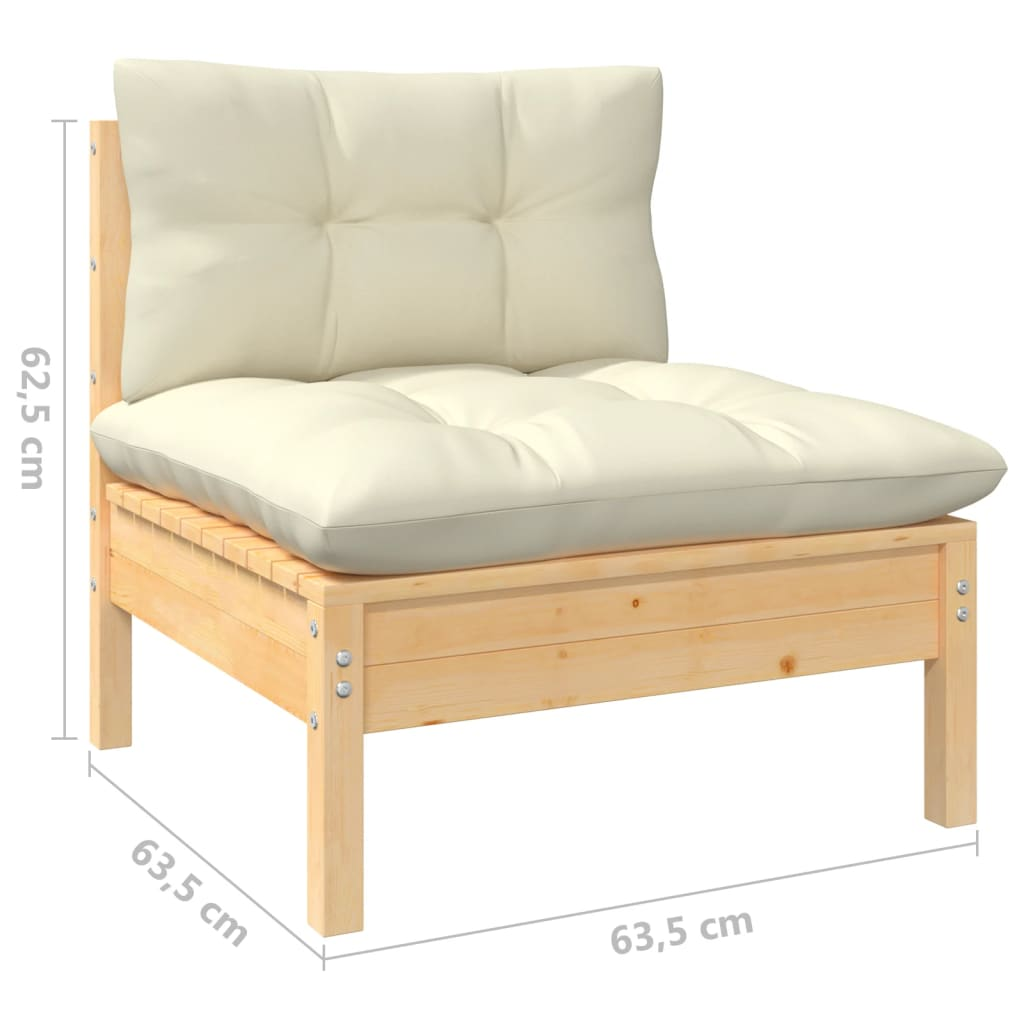 vidaXL 9 Piece Patio Lounge Set with Cream Cushions Solid Pinewood