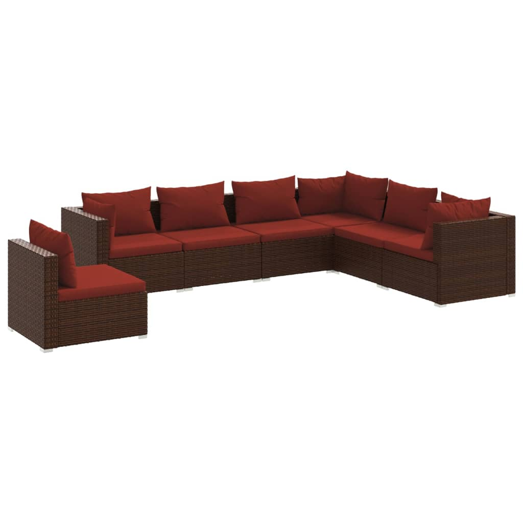 vidaXL 7 Piece Patio Lounge Set with Cushions Poly Rattan Brown