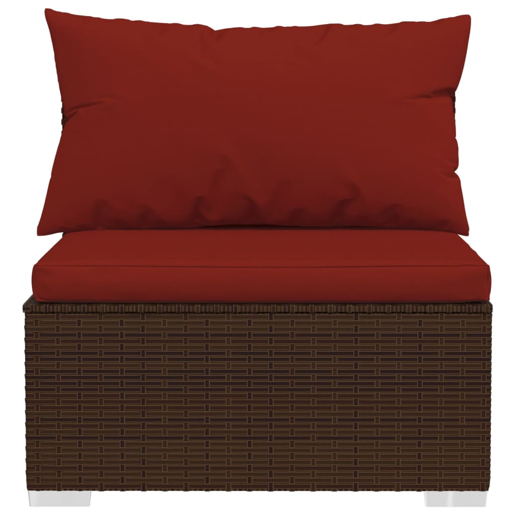 vidaXL 7 Piece Patio Lounge Set with Cushions Poly Rattan Brown
