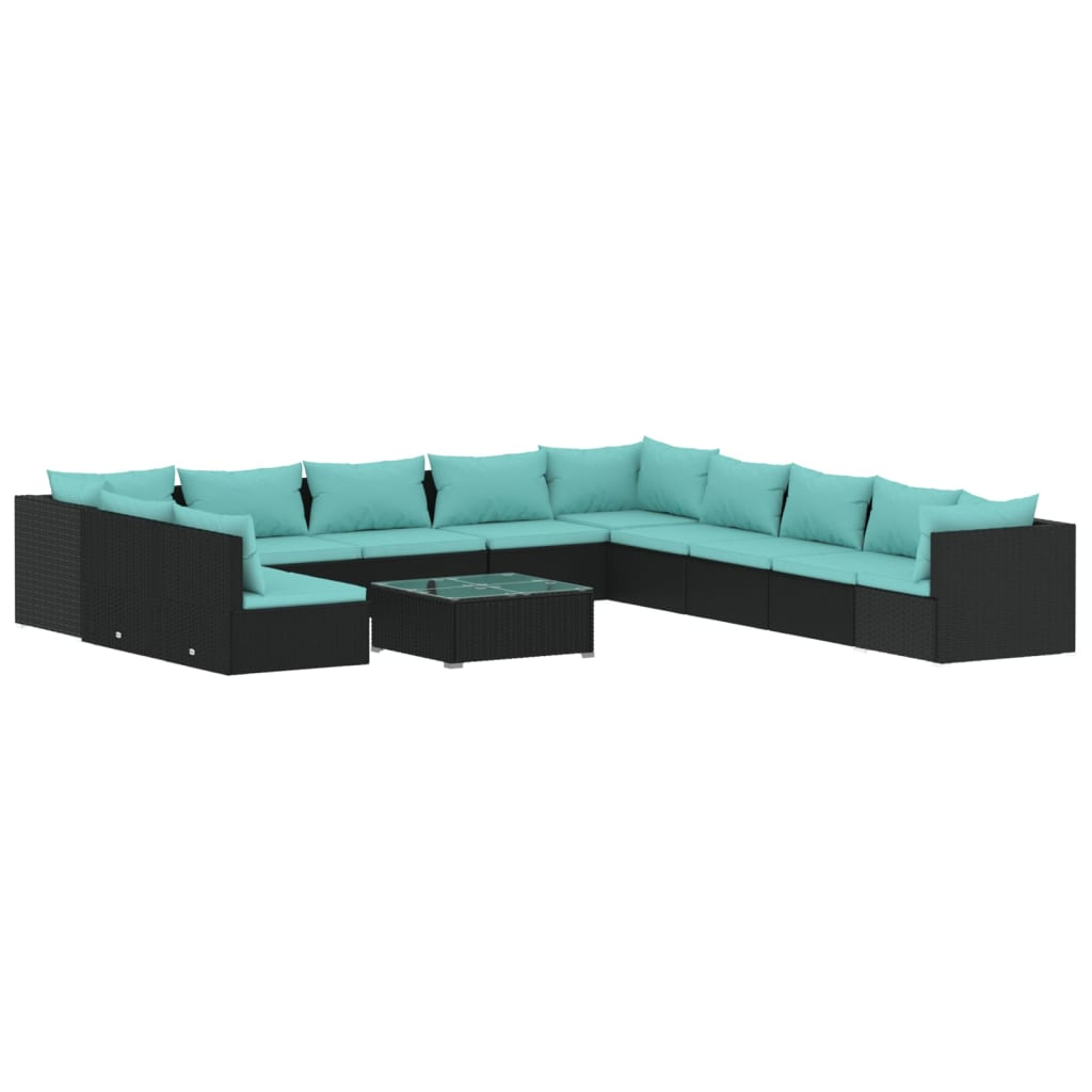 vidaXL 12 Piece Patio Lounge Set with Cushions Black Poly Rattan