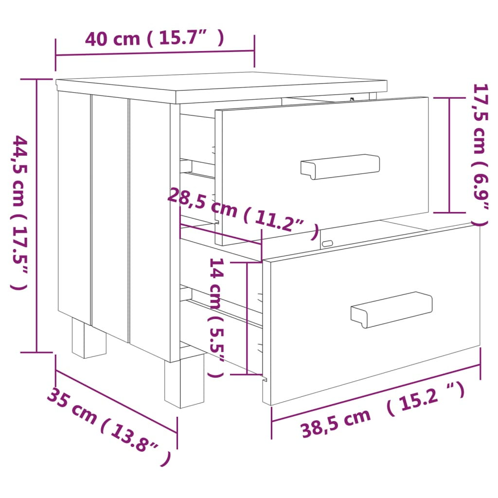 vidaXL Bedside Cabinets HAMAR 2 pcs White 15.7"x13.8"x17.5" Solid Wood
