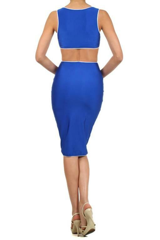 Cut Out Back Contrast Color Piping Details Midi Dress