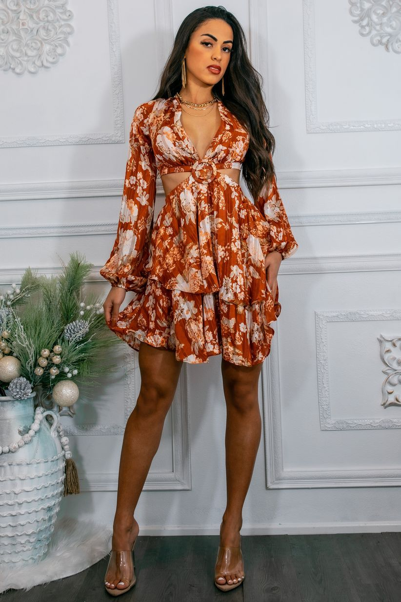 Bells Are Ringing Cut out Long Sleeves Ruffle Mini Dress