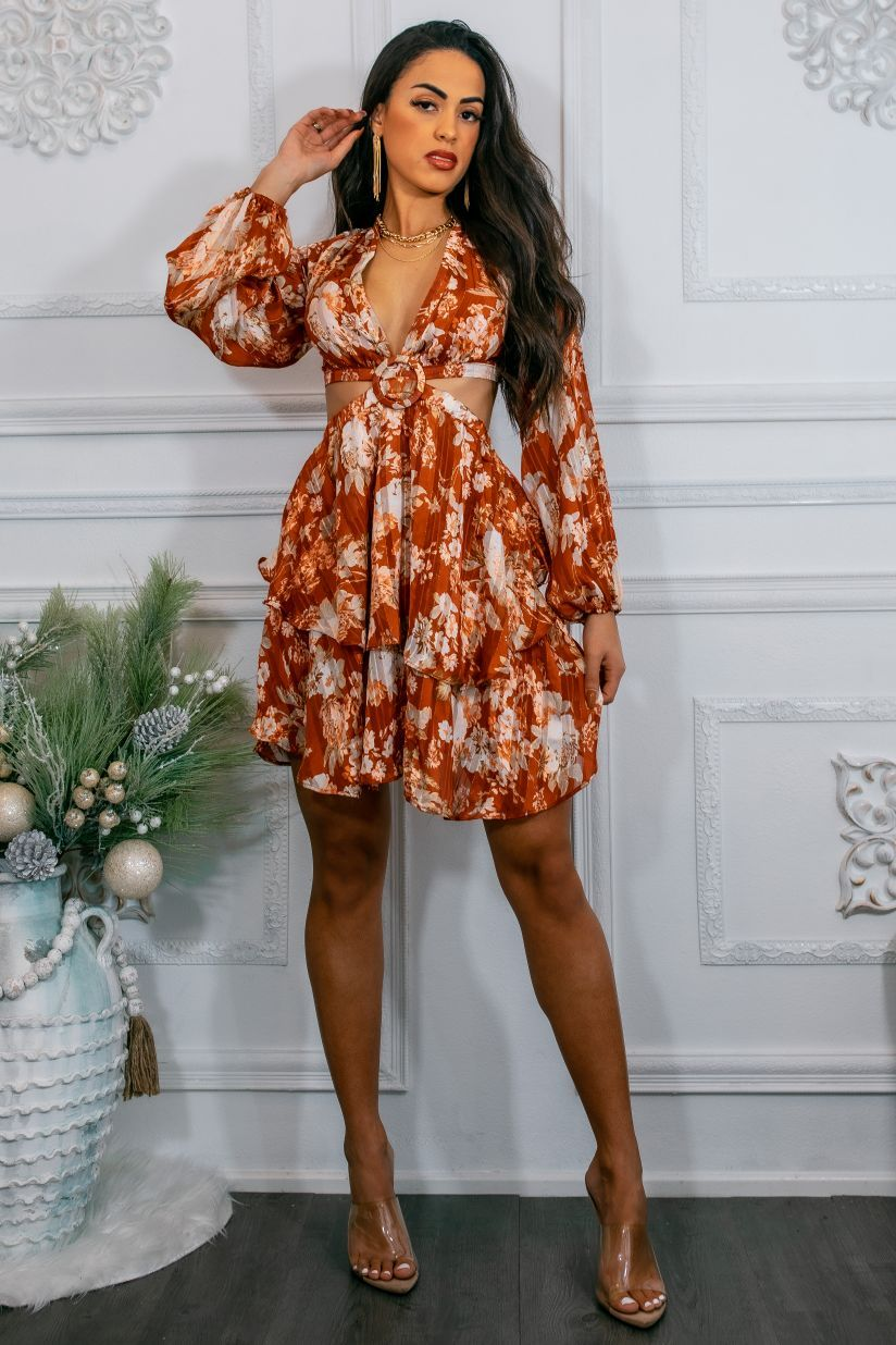 Bells Are Ringing Cut out Long Sleeves Ruffle Mini Dress