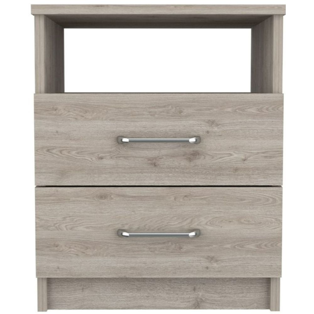 Nightstand Olienza, Two Drawers, One Shelf, Light Gray Finish