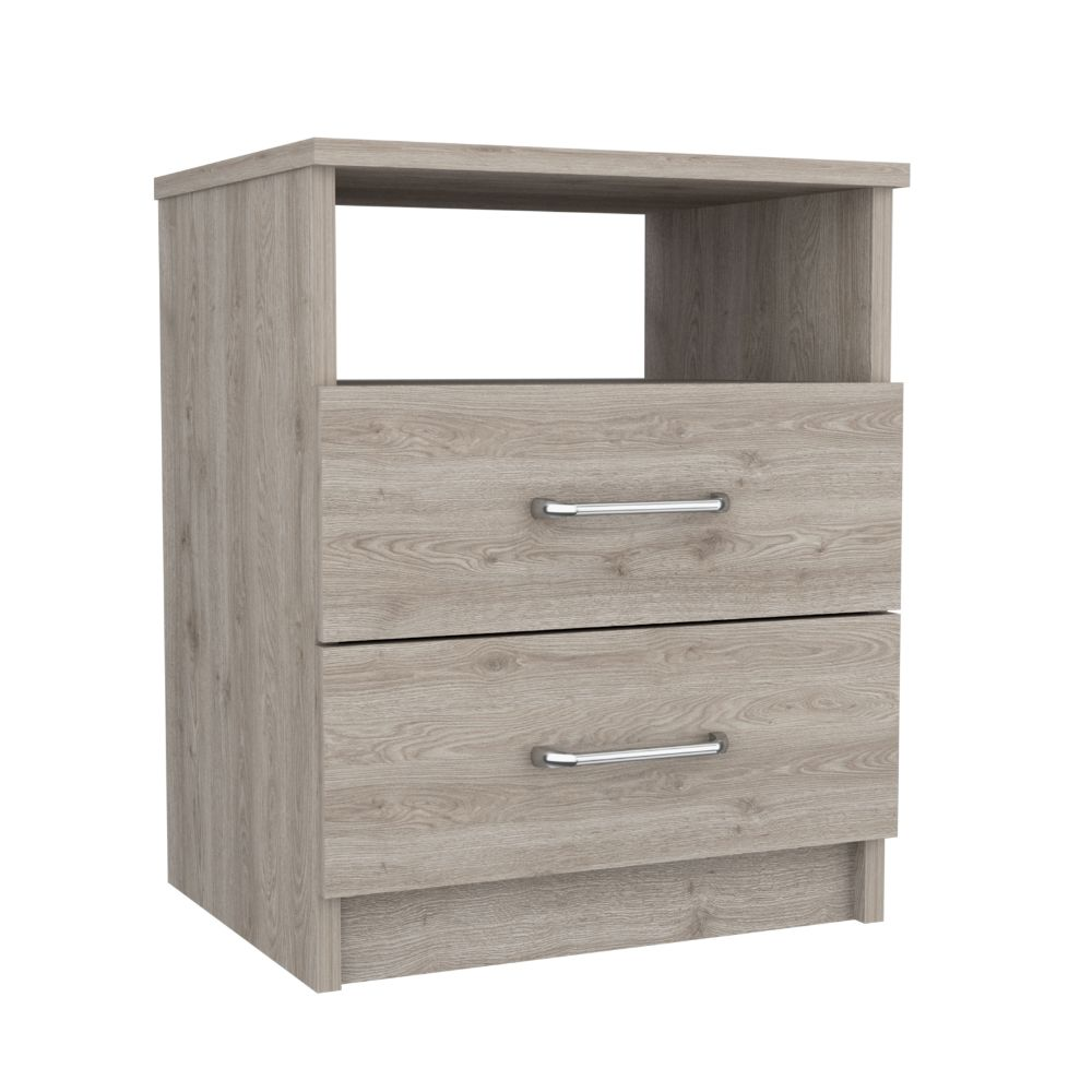 Nightstand Olienza, Two Drawers, One Shelf, Light Gray Finish