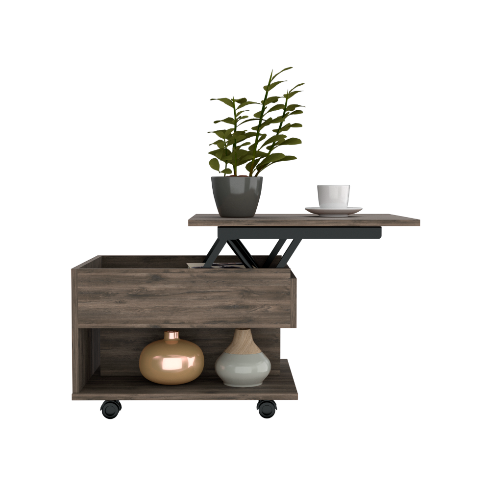 Lift Top Coffee Table Mercuri, Casters, Dark Brown Finish