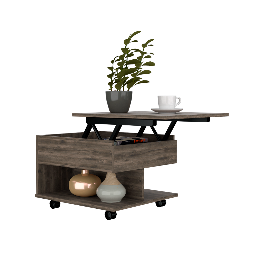 Lift Top Coffee Table Mercuri, Casters, Dark Brown Finish
