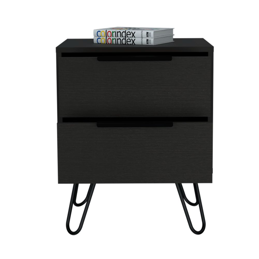 Nightstand Skyoner 2, Harpin Legs, Two Drawers, Black Wengue Finish