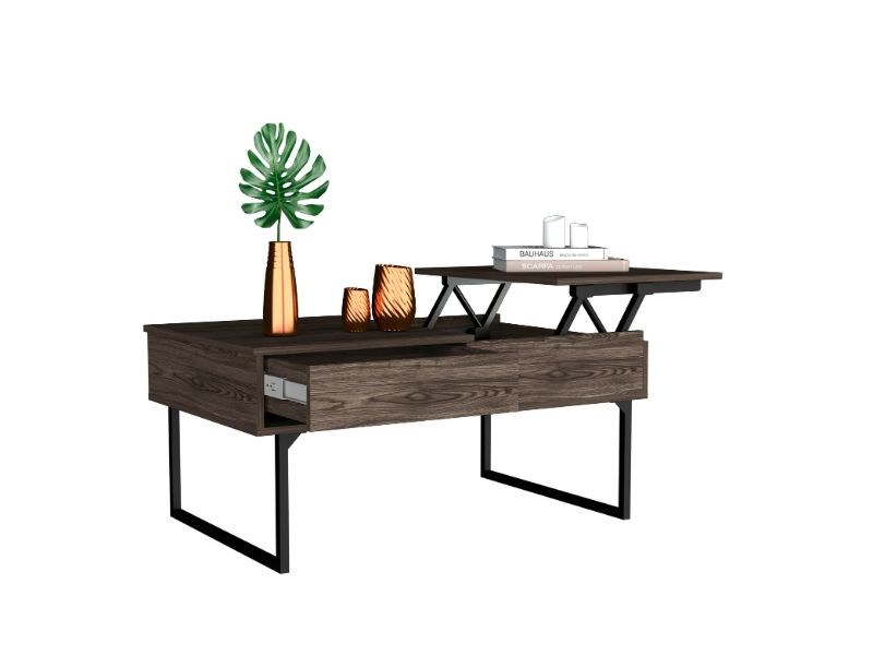 Lift Top Coffee Table With Drawer Vezu, Dark Walnut Finish