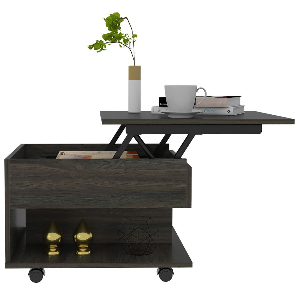 Lift Top Coffee Table Mercuri, Casters, Carbon Espresso Finish