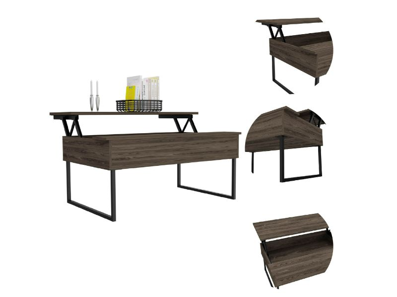 Lift Top Coffee Table Cessarr,Two Legs, Dark Walnut Finish