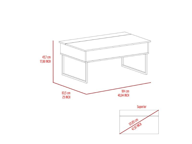 Lift Top Coffee Table Cessarr,Two Legs, Dark Walnut Finish