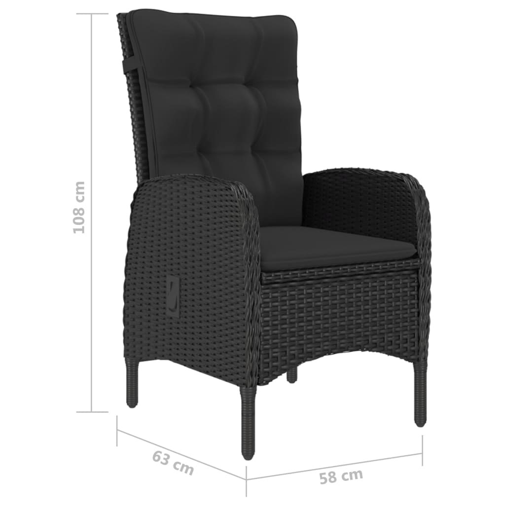 vidaXL 3 Piece Patio Dining Set Poly Rattan and Glass Black