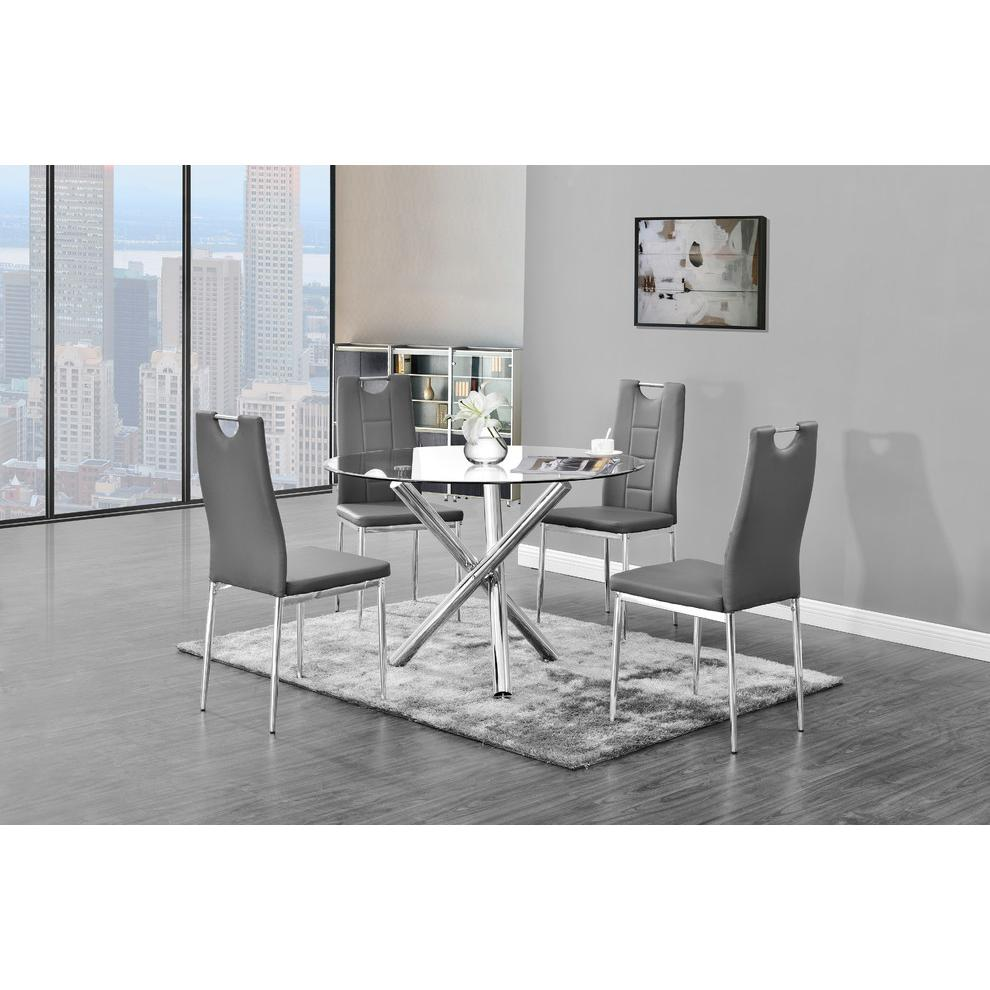 Best Master Beverly 5-Piece Faux Leather Round Glass Dinette Set - Gray