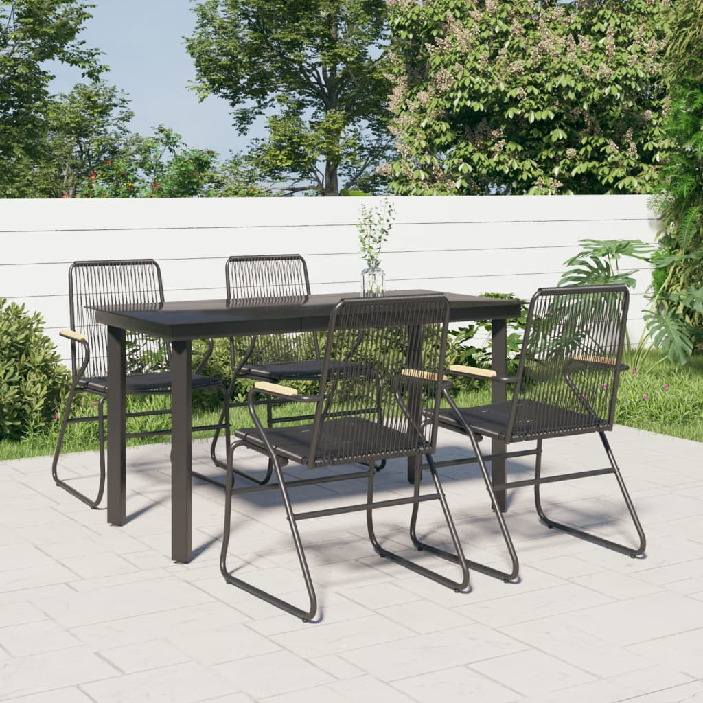 vidaXL 5 Piece Patio Dining Set Black PVC Rattan