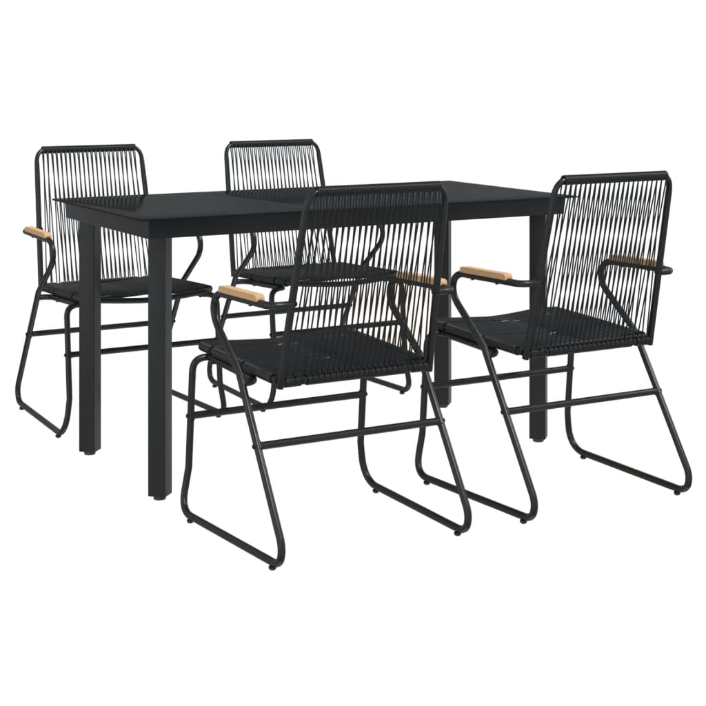 vidaXL 5 Piece Patio Dining Set Black PVC Rattan