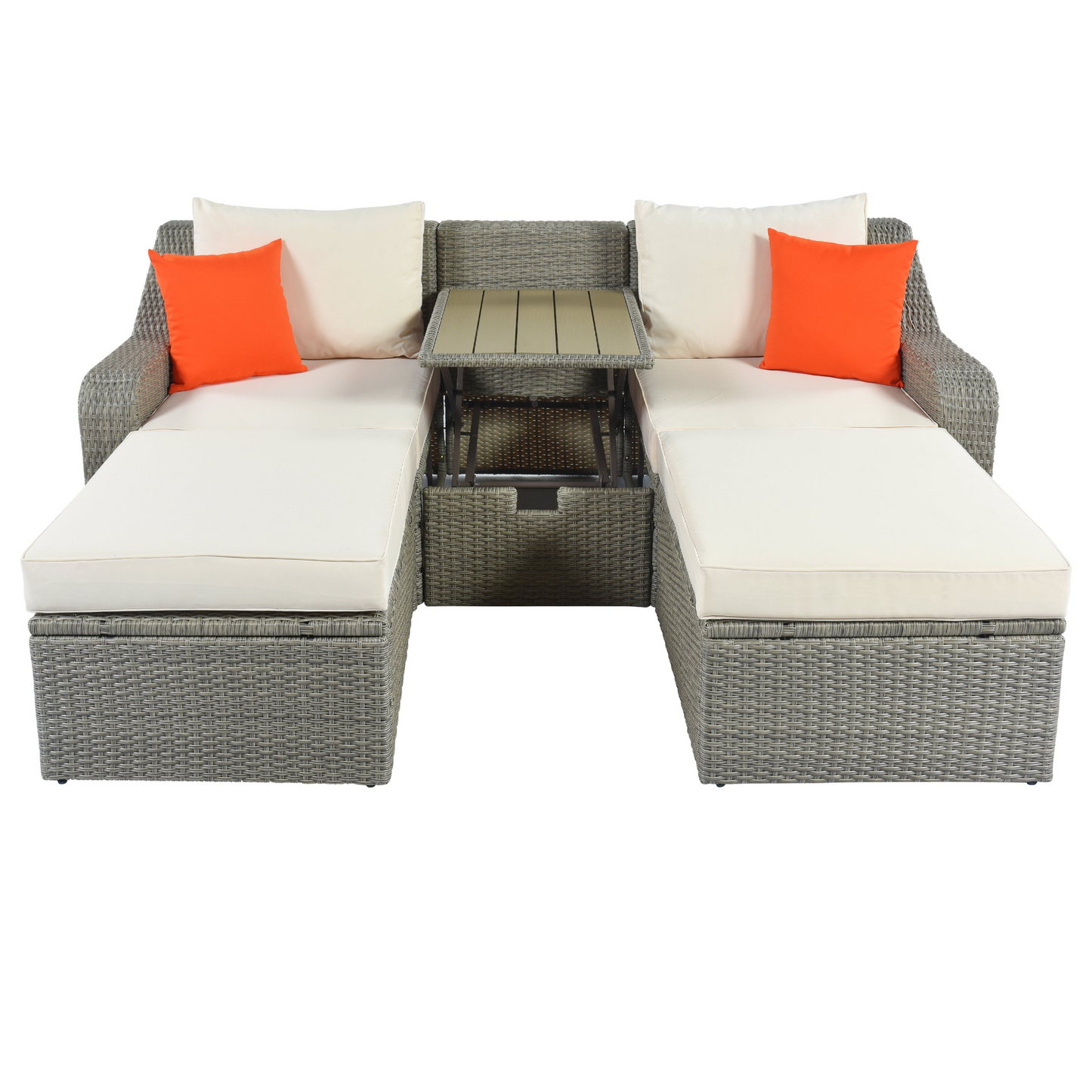 U_STYLE Patio Furniture Sets, 3-Piece Patio Wicker Sofa with Cushions, Pillows, Ottomans and Lift Top Coffee Table