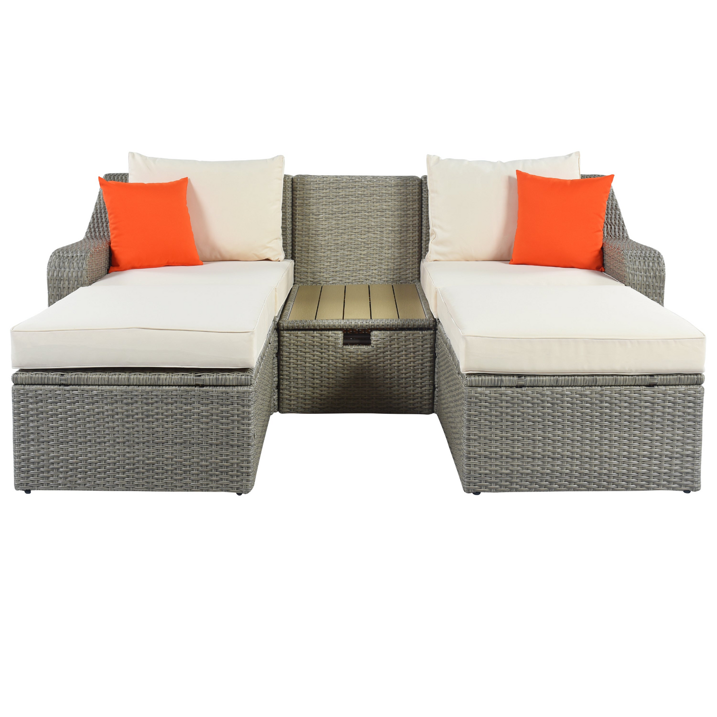 U_STYLE Patio Furniture Sets, 3-Piece Patio Wicker Sofa with Cushions, Pillows, Ottomans and Lift Top Coffee Table