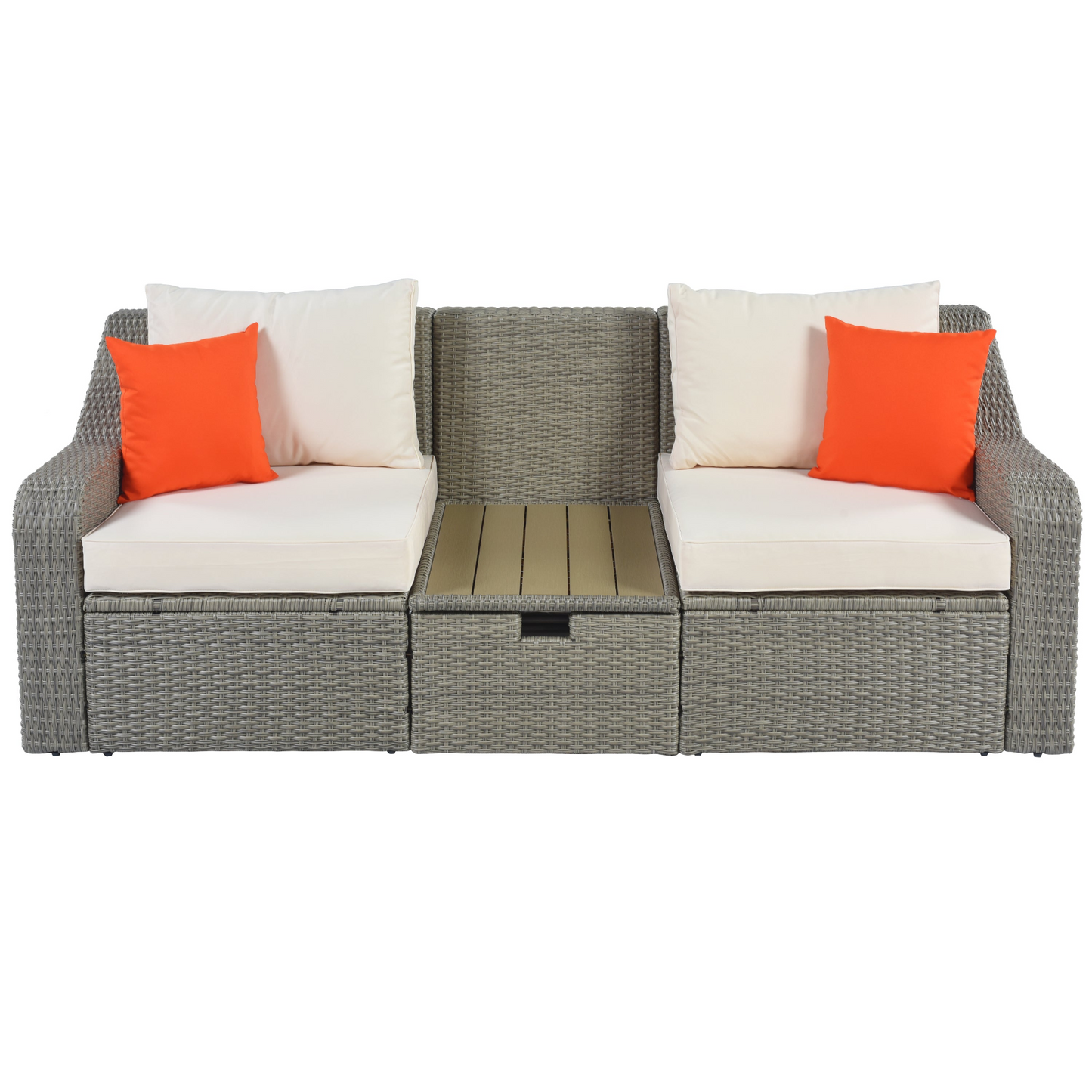U_STYLE Patio Furniture Sets, 3-Piece Patio Wicker Sofa with Cushions, Pillows, Ottomans and Lift Top Coffee Table