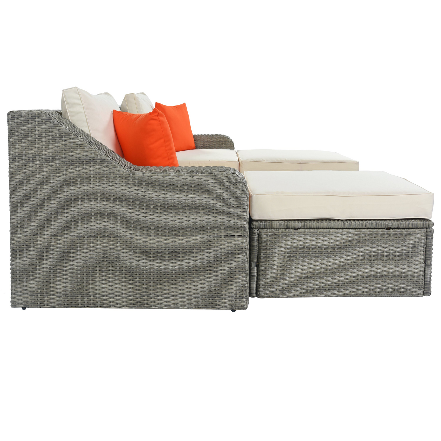 U_STYLE Patio Furniture Sets, 3-Piece Patio Wicker Sofa with Cushions, Pillows, Ottomans and Lift Top Coffee Table