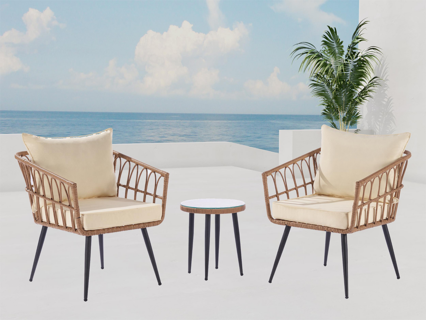 Outdoor Garden Rattan Furniture Sofa And Table Set wood +yellow