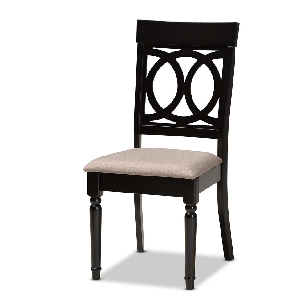 Sand Fabric Upholstered and Dark Brown Finished Wood 7-Piece Dining Set