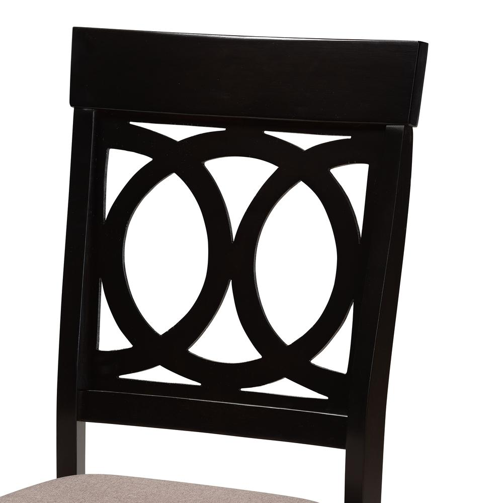 Sand Fabric Upholstered and Dark Brown Finished Wood 7-Piece Dining Set