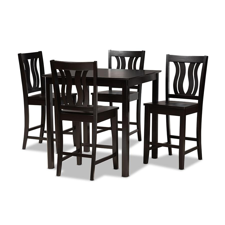 Transitional Dark Brown Finished Wood 5-Piece Pub Set