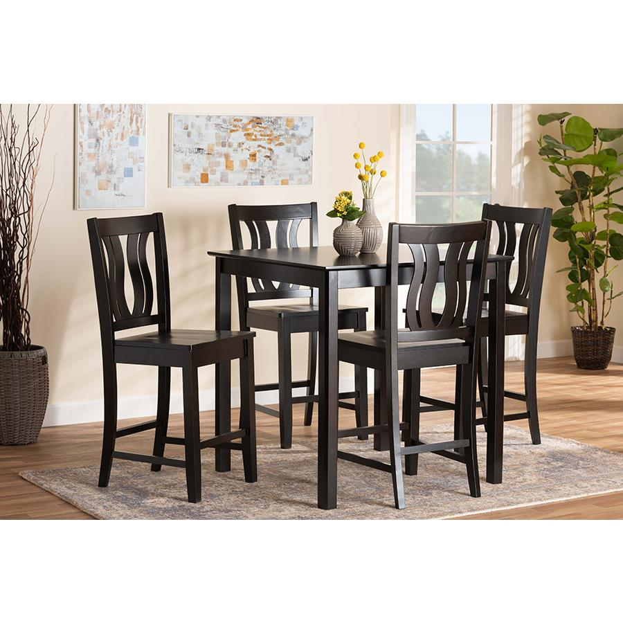 Transitional Dark Brown Finished Wood 5-Piece Pub Set