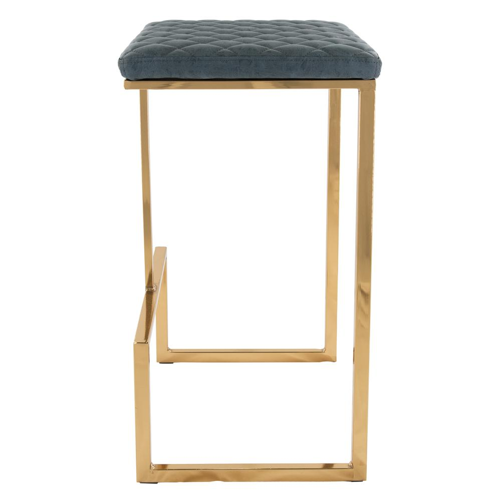 LeisureMod Quincy Leather Bar Stools With Gold Metal Frame Set of 2 Peacock Blue