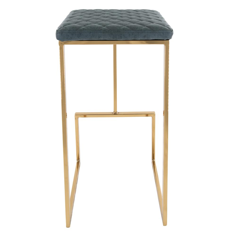 LeisureMod Quincy Leather Bar Stools With Gold Metal Frame Set of 2 Peacock Blue