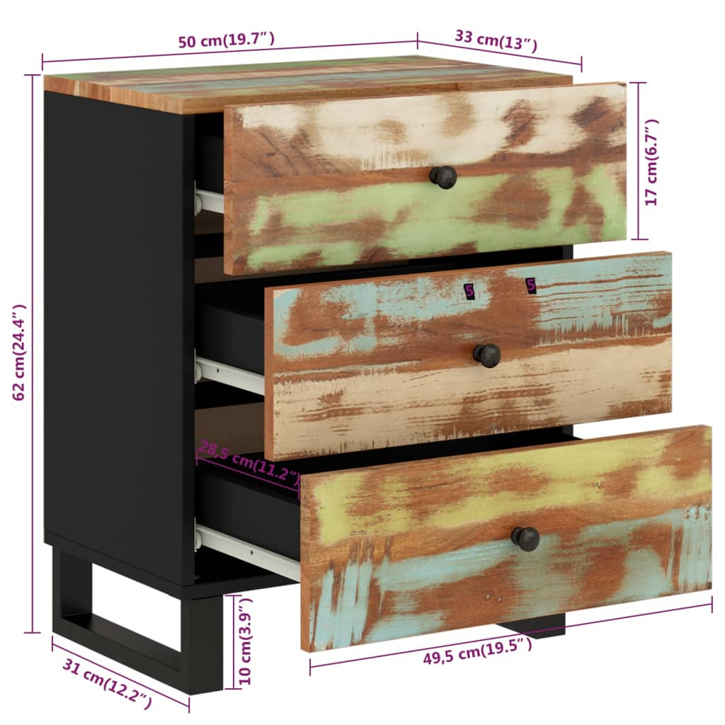 vidaXL Bedside Cabinet 19.7"x13"x24.4" Solid Wood Reclaimed&Engineered Wood