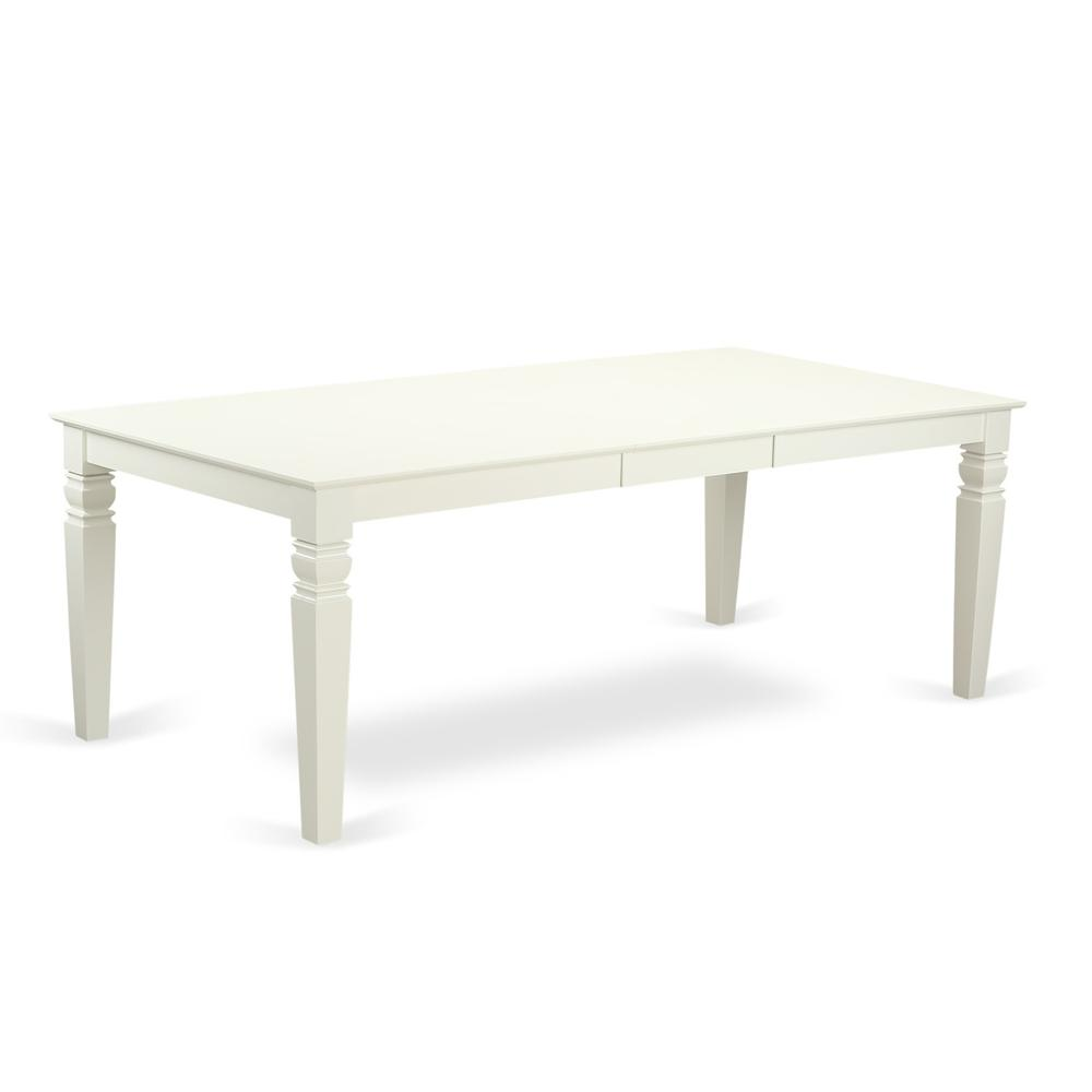 East-West Furniture LGSI7-LWH-15 - A dining room table set of 6 great dining chairs with Linen Fabric Baby Blue color and a wonderful 18 butterfly leaf rectangle dining room table with Linen White co"