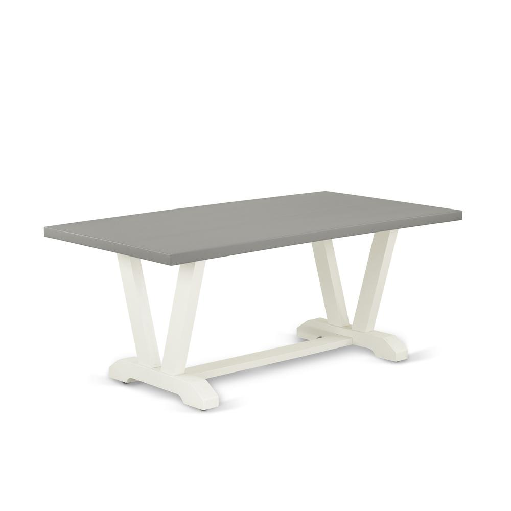 East West Furniture V097LA206-9 9-Piece Amazing Dinette Set a Great Cement Color Modern Dining Table Top and 8 Lovely Linen Fabric Parson Chairs with Stylish Chair Back, Linen White Finish