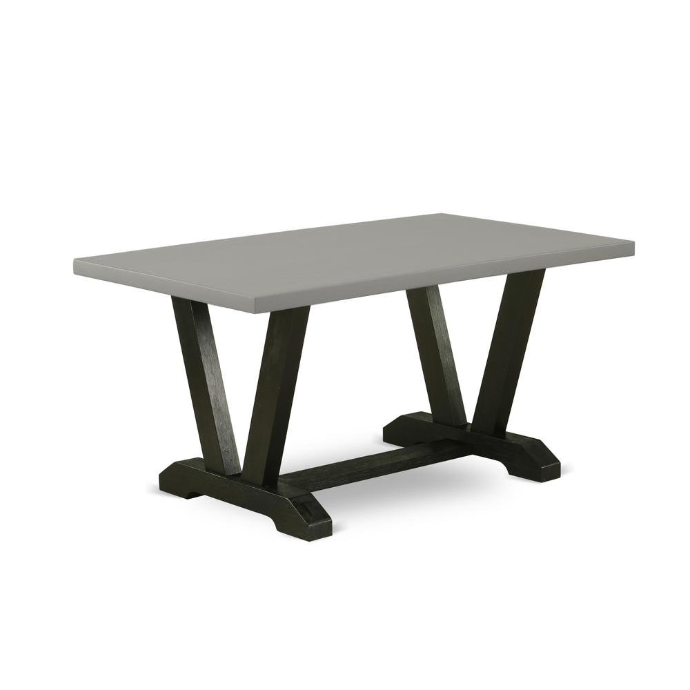 East West Furniture 6-Piece Amazing Dinette Set an Outstanding Cement Color Wood Dining Table Top and Cement Color Bench and 4 Excellent Linen Fabric Kitchen Chairs with Nail Heads and Button Tufted C